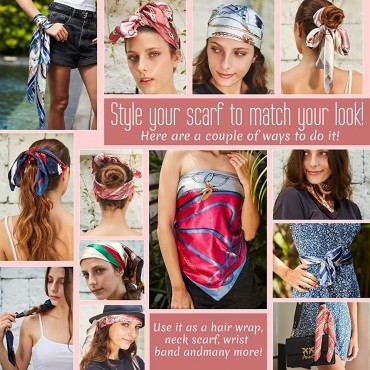 Maddie Mir-Satin Scarf 4 PCS Silk Head Scarves for Women 35x Inch Square Lightweight Hair Wrap Scarf For Sleeping Neck Scarf - B73LY2WMW