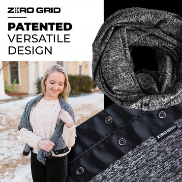 Zero Grid Infinity Scarf with Hidden Pockets Converts to Blanket and Wrap Perfect for Travel - B106811BI