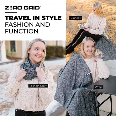 Zero Grid Infinity Scarf with Hidden Pockets Converts to Blanket and Wrap Perfect for Travel - B106811BI