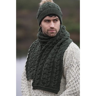 Aran Crafts Irish Cable Knitted Heavyweight Scarf 10x64 100% Merino Wool - BGLMG2OUC