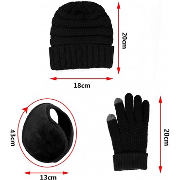 Dxhycc Winter Warm Sets Knitted Beanie Hat Touch Screen Gloves Plaid Scarf and Earmuff for Men or Women - BOF6HD4HN