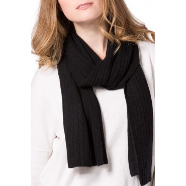 Fishers Finery Women's Cozy Cashmere Cable Knitted Winter Scarf | Black Label Box - BQ6XSQY4F