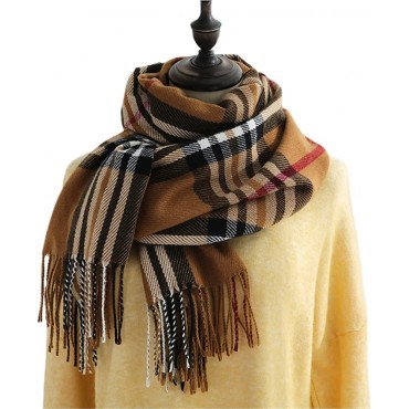 Kinelue Women's Fall Winter Scarf Stripes and Checks Scarf Warm Soft Chunky Blanket Classic Tassel Shawl Scarves - B54OT7FM1