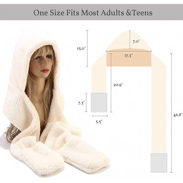 Umeepar Winter Faux Fur Hood Hat Scarf and Gloves 3 in 1 Hooded Scarf for Women Men - BCOB8YWNW