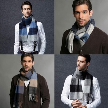 WAMSOFT 100% Pure Wool Scarf Thick Long Plaid Scarf Winter Tartan Scarves for Men Women - BTNBVSB8B
