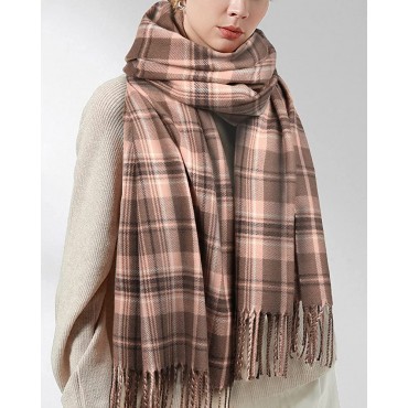 Winter Scarf for Women Shawl Cashmere Feel Tassel Plaid Large Oversized Scarves Wraps - B86MFHTE1
