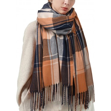 Winter Scarf for Women Shawl Cashmere Feel Tassel Plaid Large Oversized Scarves Wraps - B86MFHTE1