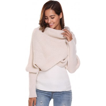 Women Crochet Knit Blanket Long Shawl Winter Warm Large Scarf Scarves Coat - B8E7IUXR7