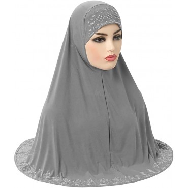 Women Glitter Rhinestone Muslim Turban Hijab Cap Modesty Long Head Wrap Scarf Shawl - B3UJD8COH