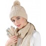 Women Scarf Gloves Hat Set Pom Beanie Touch Screen Gloves Long Scarf Soft Warm Thick Cable Knit 3PCS Cold Weather Winter Set - BT5FBMJRV
