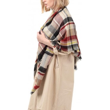 Zando Plaid Blanket Thick Winter Scarf Tartan Chunky Wrap Oversized Shawl Cape Scarves - B64T0OOMZ