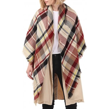 Zando Plaid Blanket Thick Winter Scarf Tartan Chunky Wrap Oversized Shawl Cape Scarves - B64T0OOMZ