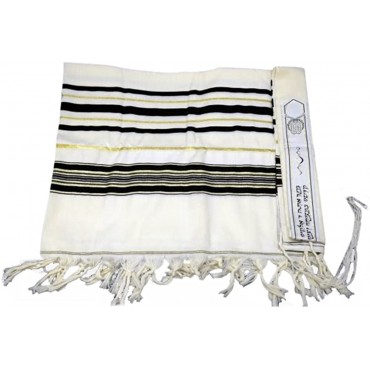 Black & Gold 100% Wool Kosher Tallit Prayer Shawl Made by Mishcan Hathelet - BE6NUIE1Y