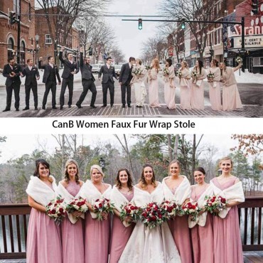 CanB Women's 1920s Faux Fur Shawl Bridal Wedding Fur Wraps and Bolero Shrug Faux Mink Stole for Women and Girls - BZNK7YJ2S