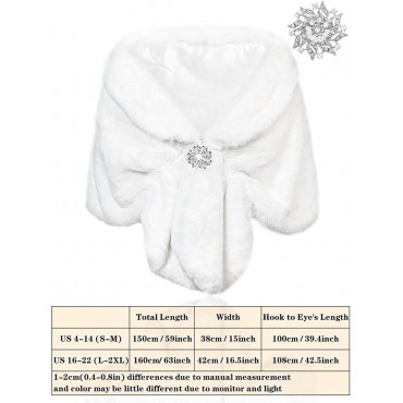 Easedaily Women's Fur Shawls and Wraps Wedding Fur Scarf Faux Bridal Fur Stole with Brooch for Brides and Bridesmaids - BL685A8P1