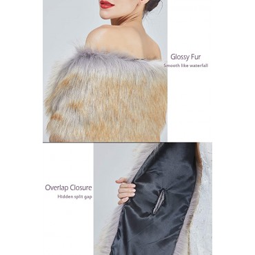 Faux Fur Shawl For Women Soft Fur Stole Wrap Shrug For Winter Wedding Event - B4UZFZN32