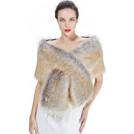 Faux Fur Shawl For Women Soft Fur Stole Wrap Shrug For Winter Wedding Event - B4UZFZN32