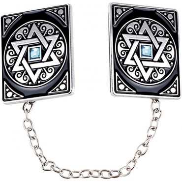 HolYudaica Clips for Tallit Prayer Shawl Made in Israel Silver Color wirh a Star of David and Blue Stones Design 3CM 3.5CM - B61ZEO55N