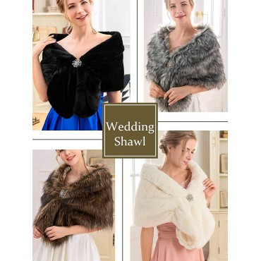 Jeweky 1920s Bride Wedding Fur Shawls and Wraps Winter Bridal Faux Fox Fur Stoles and Scarfs for Women and Bridesmaids - B32WXRNFL