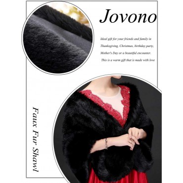 Jovono Women's Bride Wedding Faux Fur Shawl Wrap Bridal Fur Scarf Fur Wraps and Shawls for Women Black - BFZ0093AO