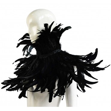 L'VOW Women' Natural Feather Shrug Cape Shawls Lace Collares for Halloween Cosplay - B9P4WYZ1S
