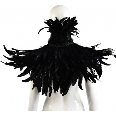 L'VOW Women' Natural Feather Shrug Cape Shawls Lace Collares for Halloween Cosplay - B9P4WYZ1S