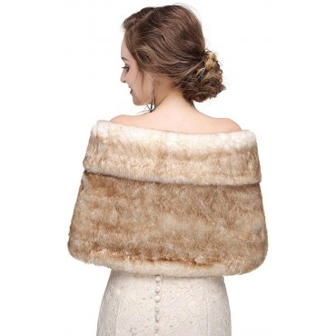Yfe Women's Faux Fur Wraps and Shawls Sleeveless Wedding Fur Stole Shrug 1920 Faux Fur Scarf Coat For women Fur Capelet Mink - B5PM1JMY0