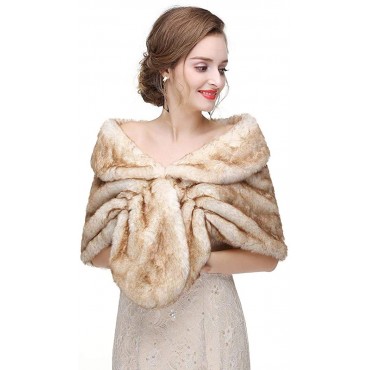 Yfe Women's Faux Fur Wraps and Shawls Sleeveless Wedding Fur Stole Shrug 1920 Faux Fur Scarf Coat For women Fur Capelet Mink - B5PM1JMY0