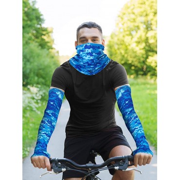 Summer Bandana Face Mask Cooling Arm Sleeves UV Protection Neck Gaiter and Sleeves for Outdoor Camo Blue 1 - BLNQBVBFC