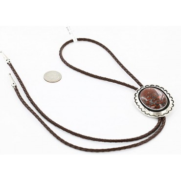 $250Tag Certified Navajo Nickel Natural Jasper Native American Bolo Tie 24393-3 Made by Loma Siiva - B03X4IFRC