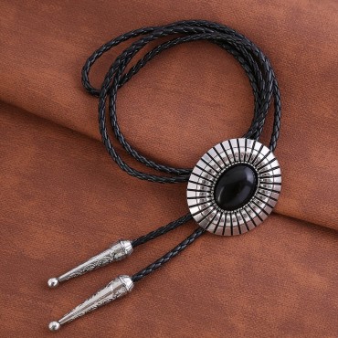 Bolo Tie For Men Celtic Gemstones Handmade Round Shape Western Cowboy Tie - BX39123HG