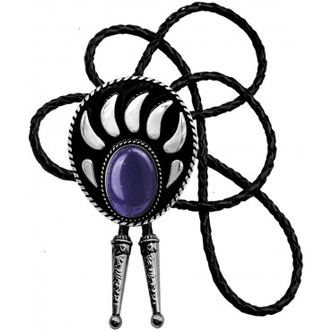 Bolo Tie with Bear Catch And Gem Stone Celtic Parterre Style Genuine and Cowhide Rope - B7PY245GI
