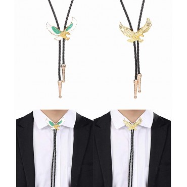 Bonarty 2x Retro Style Mens Gold Flying Eagle Bolo Tie Western Indian Shirt Leather Rope - B36WD4Z8Q