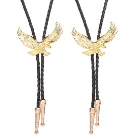 Bonarty 2x Retro Style Mens Gold Flying Eagle Bolo Tie Western Indian Shirt Leather Rope - B36WD4Z8Q