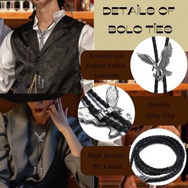 DOLOTTA 4Pcs Bolo Tie for Men Women Western Cowboy Leather Nicktie Cow Skull Bolo Ties Suits Costume Accessories Necktie - BVO8WKUL4