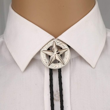 Fashion Western Cowboy Tie Shining Long Star Texas Bolo Tie Necktie Necklace,Silver Star - BGIZCXZ06