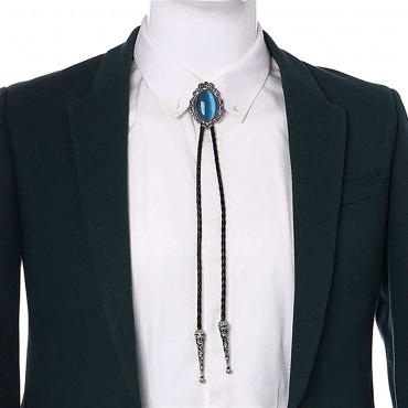 PSBYW Western Cowboy Man Bolo tie Emerald Blue and Black Stone bolo tie Pendant Sweater Shirt Pendant Leather Necklace Clothing Accessories for Men and Women Color : Black - B9QC51C9V