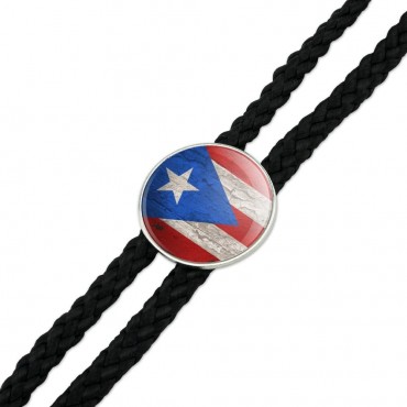 Rustic Distressed Puerto Rico Flag Wood Look Western Southwest Cowboy Necktie Bow Bolo Tie - B3K4QPKIU