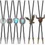 SAILIMUE 6 Pcs Leather Bolo Tie Turquoise Handmade Round Shape Western Cowboy Native American Bola Tie for Men Women - BWPRRZVM8