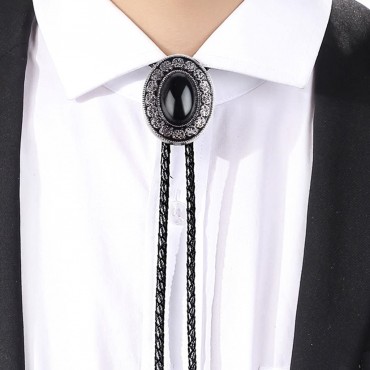 SDENSHI Natural Stone Pearls Pu Leather Bolo Tie Men Necktie Bow Tie for Men Bolo Tie Necktie - B91XMESSN