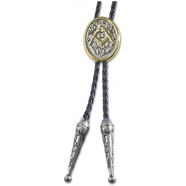 Square & Compass Oval Masonic Bolo Tie [Silver & Gold] - BFQ1CLVUP