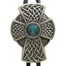 Vintage Silver Plated Celtic Blue Enamel Cross Knot Wedding Bolo Tie - B67JMMSID
