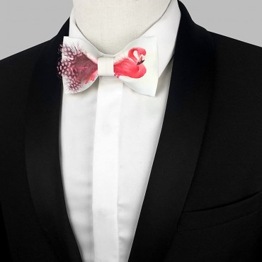 100% Satin Silk Handmade Luxury Mens Pre-tied Bowtie Solid Feather Bow Ties - B6RG8EIUH
