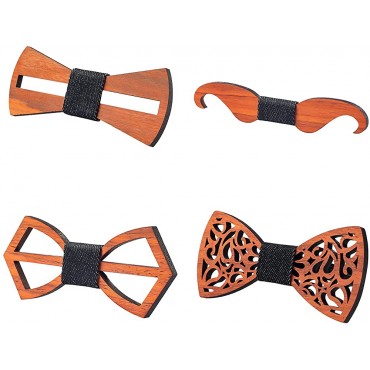 4 Pieces Wooden Bow Tie ORNOOU Handmade Customized Solid Wood Bow Tie Creative Wedding Wooden BowTie Necktie - BKJYYWK8U