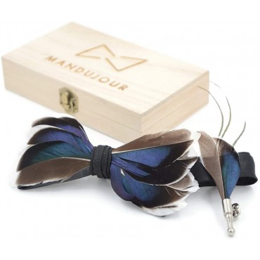 All Duck Feather Bow Tie with Feather Lapel Pin Set Handmade bow ties from authentic 100% natural bird feathers - B3545IUT6