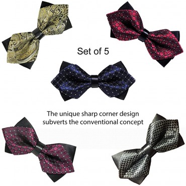 ArBoXiA Sharp-angled Bow Tie for Men,Ladies and Kids,Adjustable Jacquard Business Bow Tie House,Prom & Wedding & Party & Office Fashion Double Layer Bow Tie Set of 5 - B4FVG22ET