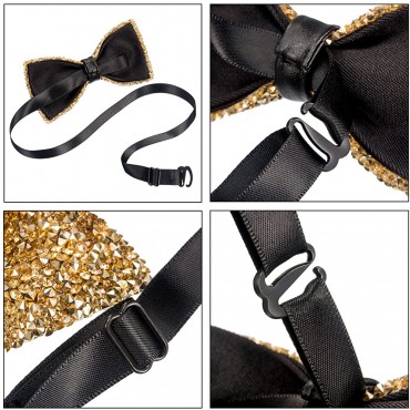 Blulu 2 Pieces Rhinestone Bow Ties Party Banquet Bowties Men's Pre-tied Bow Ties for Wedding and Parties Gold and Silver - B89BLROA1