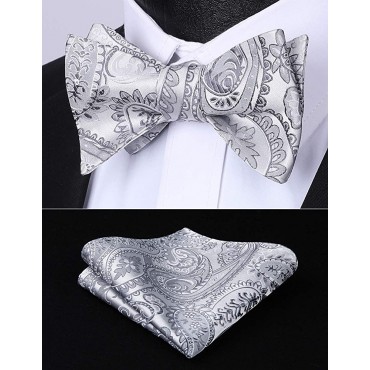 HISDERN Men's Self Tie Bow Tie Classic Floral Paisley Woven Silk Bowtie for Tuxedo & Wedding - B2C1FSE0K