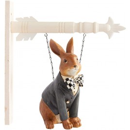 K&K Interiors 20337A-AR 10 Inch Resin Sitting Bunny with Harlequin Bow Tie Arrow Replacement Brown - BQ8C3M8VK