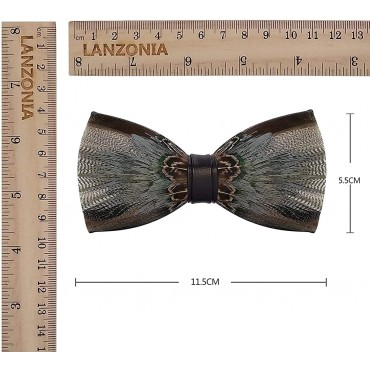 Lanzonia Feather Bow Ties for Men Handmade Bowtie for Wedding Dating - B216RDILB